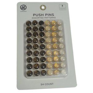 Fashion Push Pins 54 Count Assorted Patterns #0569T Black and Gold Brand New